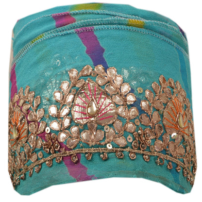 Sanskriti Vintage Sari Border Hand Beaded Bandhani 1 Yd Trim Sewing Blue Lace