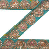 Sanskriti Vintage Sari Border Hand Beaded Bandhani 1 Yd Trim Sewing Blue Lace