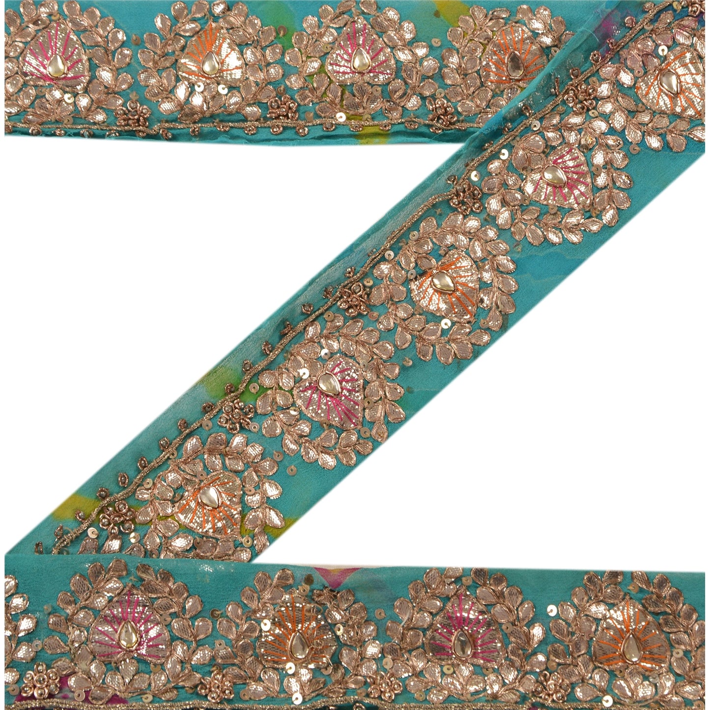 Sanskriti Vintage Sari Border Hand Beaded Bandhani 1 Yd Trim Sewing Blue Lace