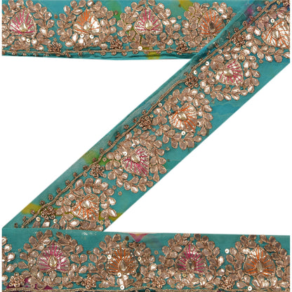 Sanskriti Vintage Sari Border Hand Beaded Bandhani 1 Yd Trim Sewing Blue Lace