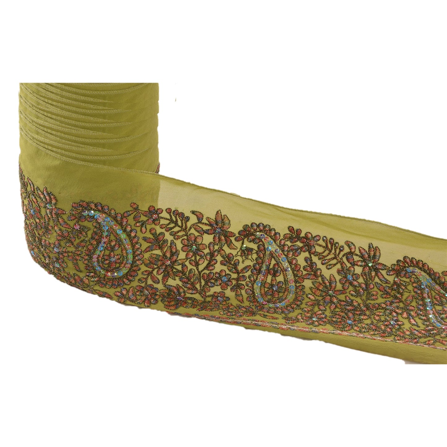 Sanskriti Vintage Sari Border Antique Hand Beaded 1 Yd Indian Trim Sewing Green Deco Lace