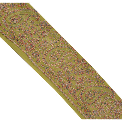Sanskriti Vintage Sari Border Antique Hand Beaded 1 Yd Indian Trim Sewing Green Deco Lace