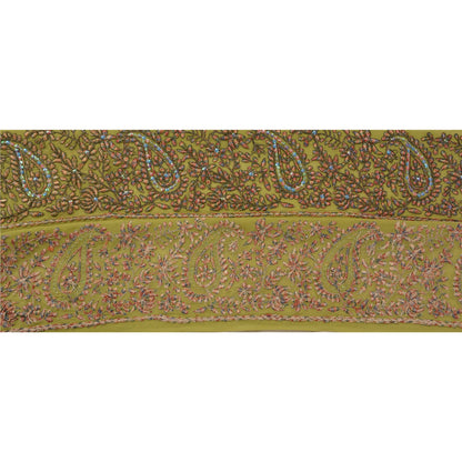 Sanskriti Vintage Sari Border Antique Hand Beaded 1 Yd Indian Trim Sewing Green Deco Lace