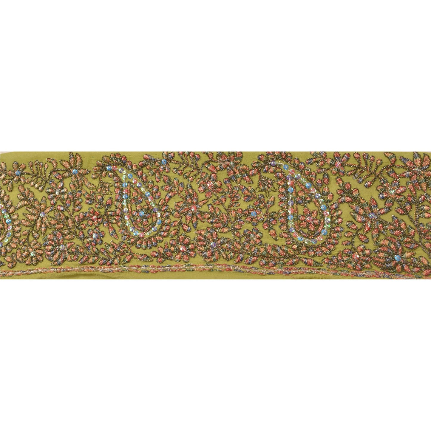 Sanskriti Vintage Sari Border Antique Hand Beaded 1 Yd Indian Trim Sewing Green Deco Lace
