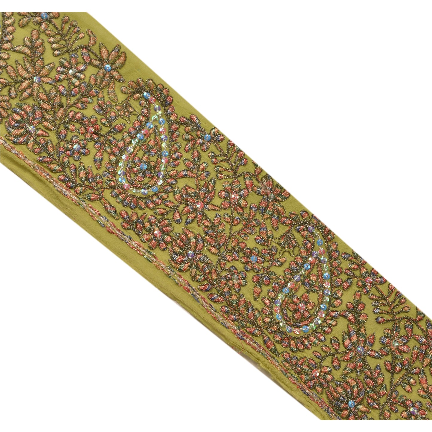 Sanskriti Vintage Sari Border Antique Hand Beaded 1 Yd Indian Trim Sewing Green Deco Lace