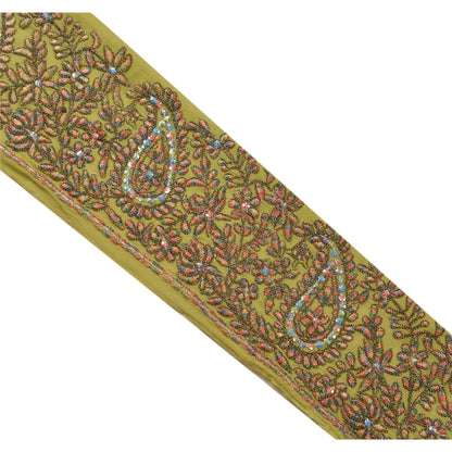 Sanskriti Vintage Sari Border Antique Hand Beaded 1 Yd Indian Trim Sewing Green Deco Lace
