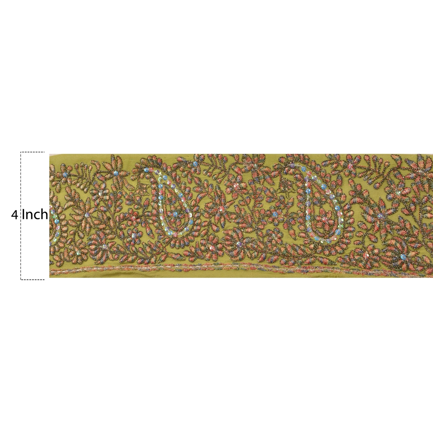 Sanskriti Vintage Sari Border Antique Hand Beaded 1 Yd Indian Trim Sewing Green Deco Lace