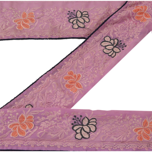 Sanskriti Vintage Sari Border Embroidered 1 Yd Trim Sewing Pink Craft Decor Lace