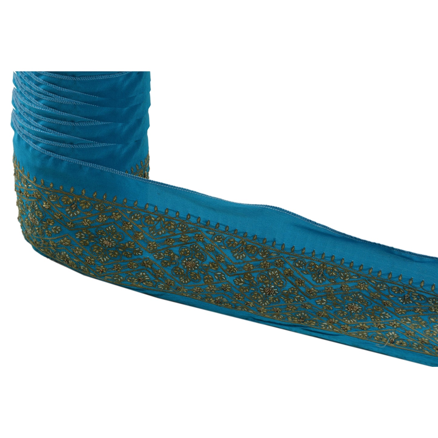 Sanskriti Vintage Sari Border Hand Embroidered 1Yd Indian Trim Sewing Blue Lace