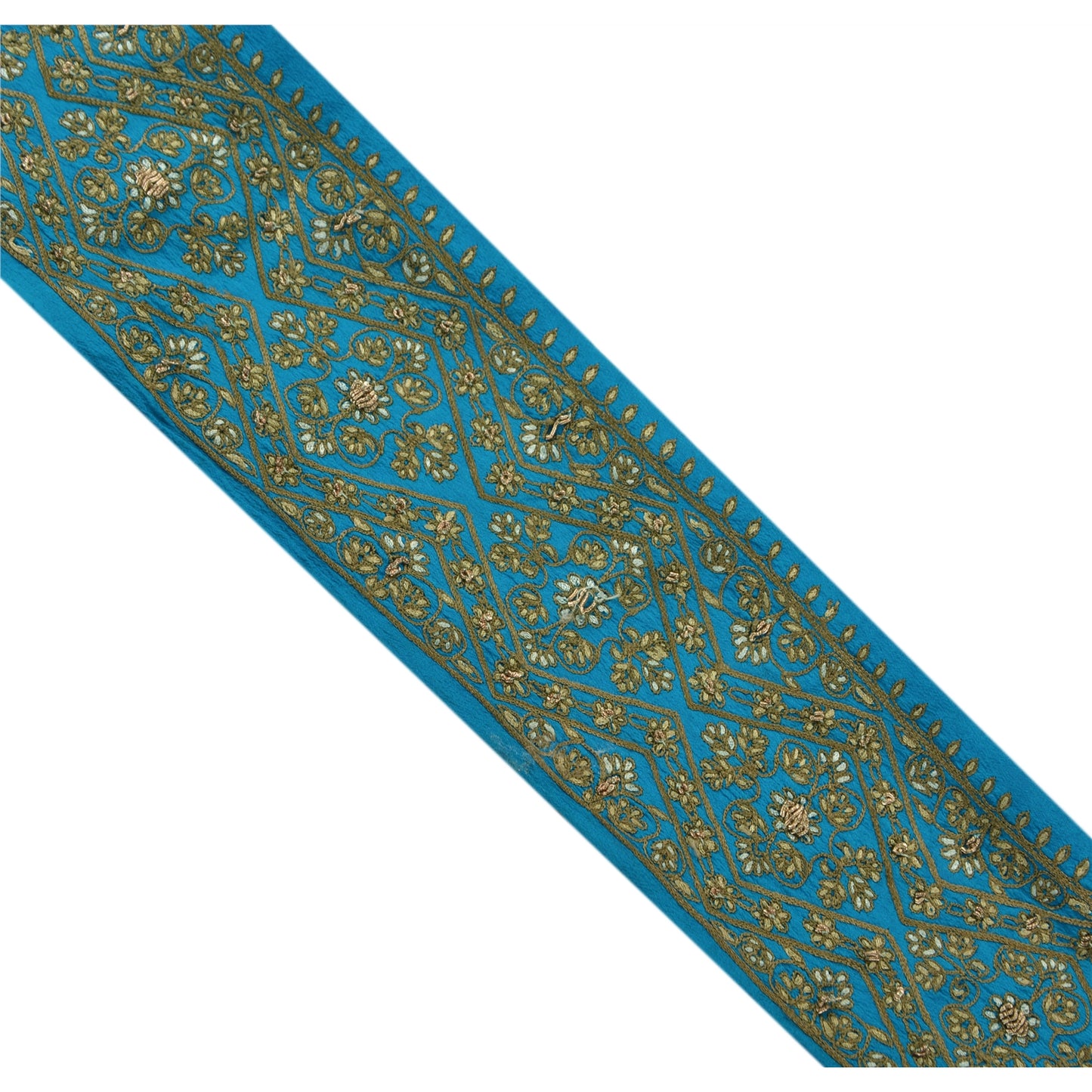 Sanskriti Vintage Sari Border Hand Embroidered 1Yd Indian Trim Sewing Blue Lace