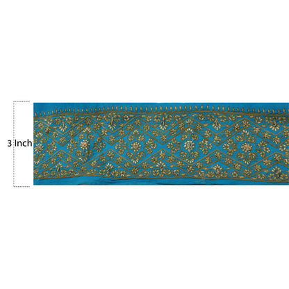 Sanskriti Vintage Sari Border Hand Embroidered 1Yd Indian Trim Sewing Blue Lace