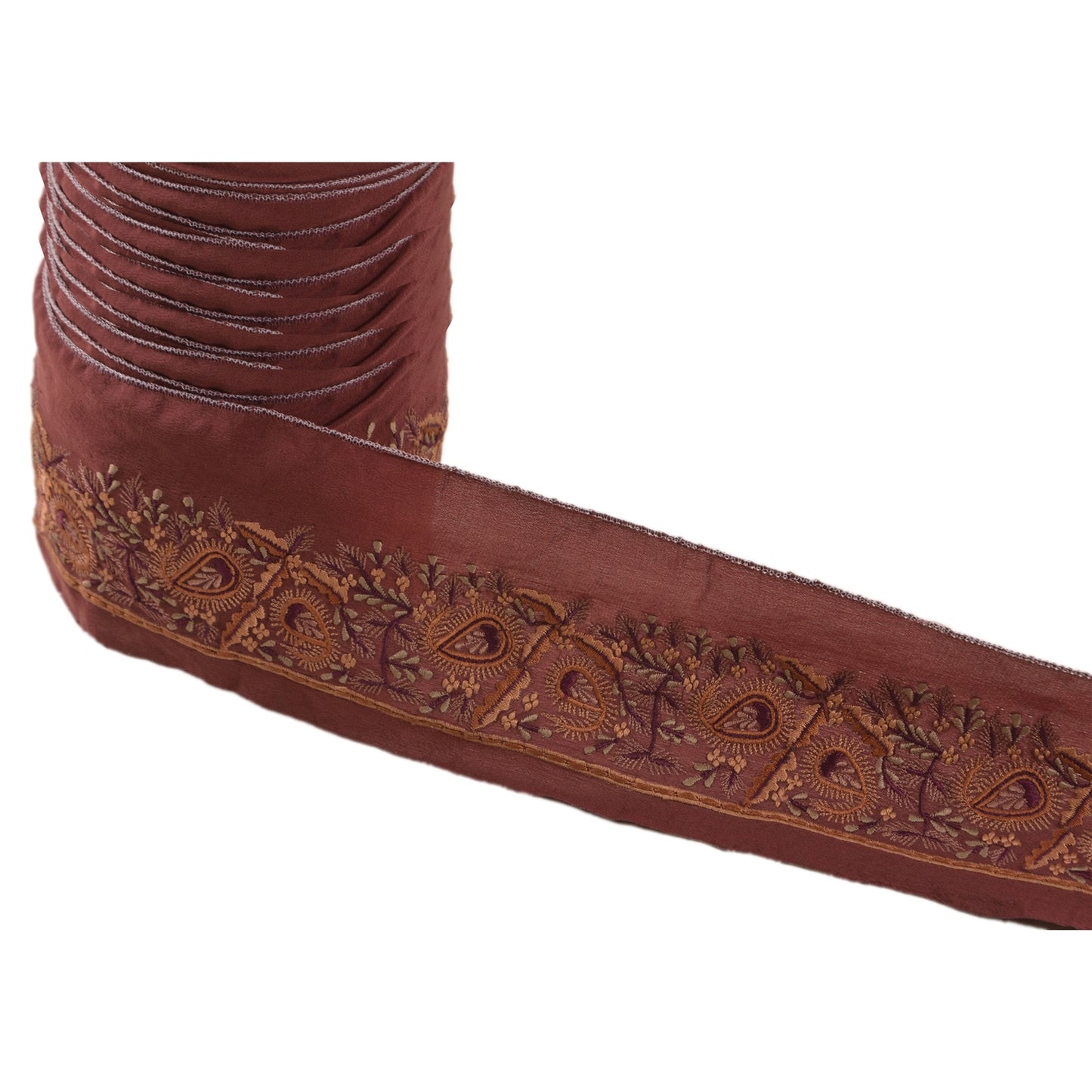 Sanskriti Vintage Border Embroidered 1 Yard Trim Sewing Brown Craft Floral Lace