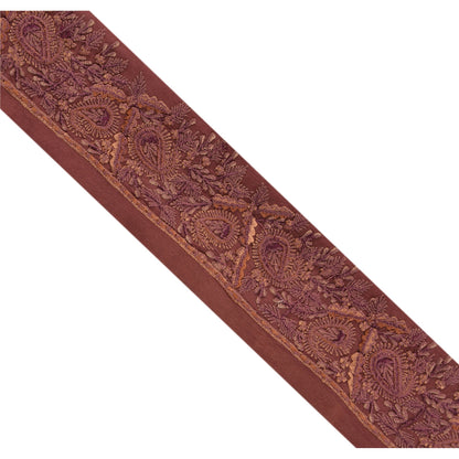 Sanskriti Vintage Border Embroidered 1 Yard Trim Sewing Brown Craft Floral Lace