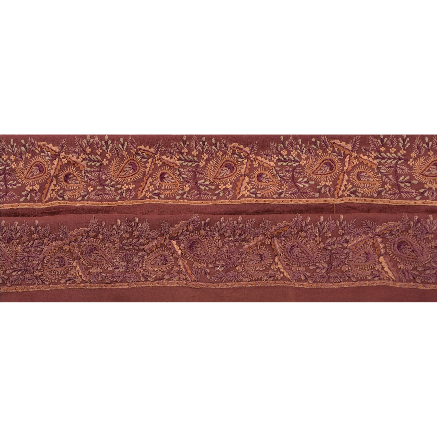 Sanskriti Vintage Border Embroidered 1 Yard Trim Sewing Brown Craft Floral Lace