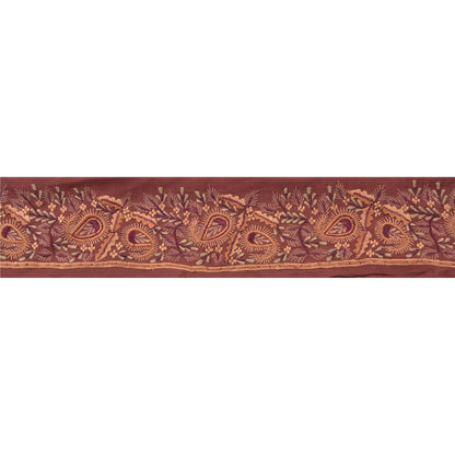 Sanskriti Vintage Border Embroidered 1 Yard Trim Sewing Brown Craft Floral Lace