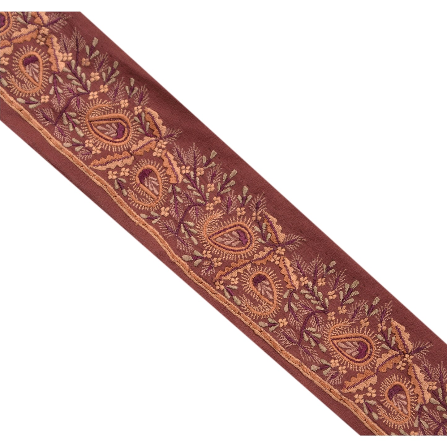Sanskriti Vintage Border Embroidered 1 Yard Trim Sewing Brown Craft Floral Lace