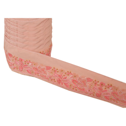 Sanskriti Vintage Sari Border Hand Beaded 1 Yd Trim Sewing Pink Craft Lace