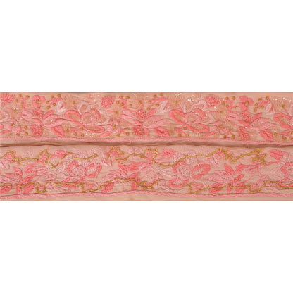 Sanskriti Vintage Sari Border Hand Beaded 1 Yd Trim Sewing Pink Craft Lace