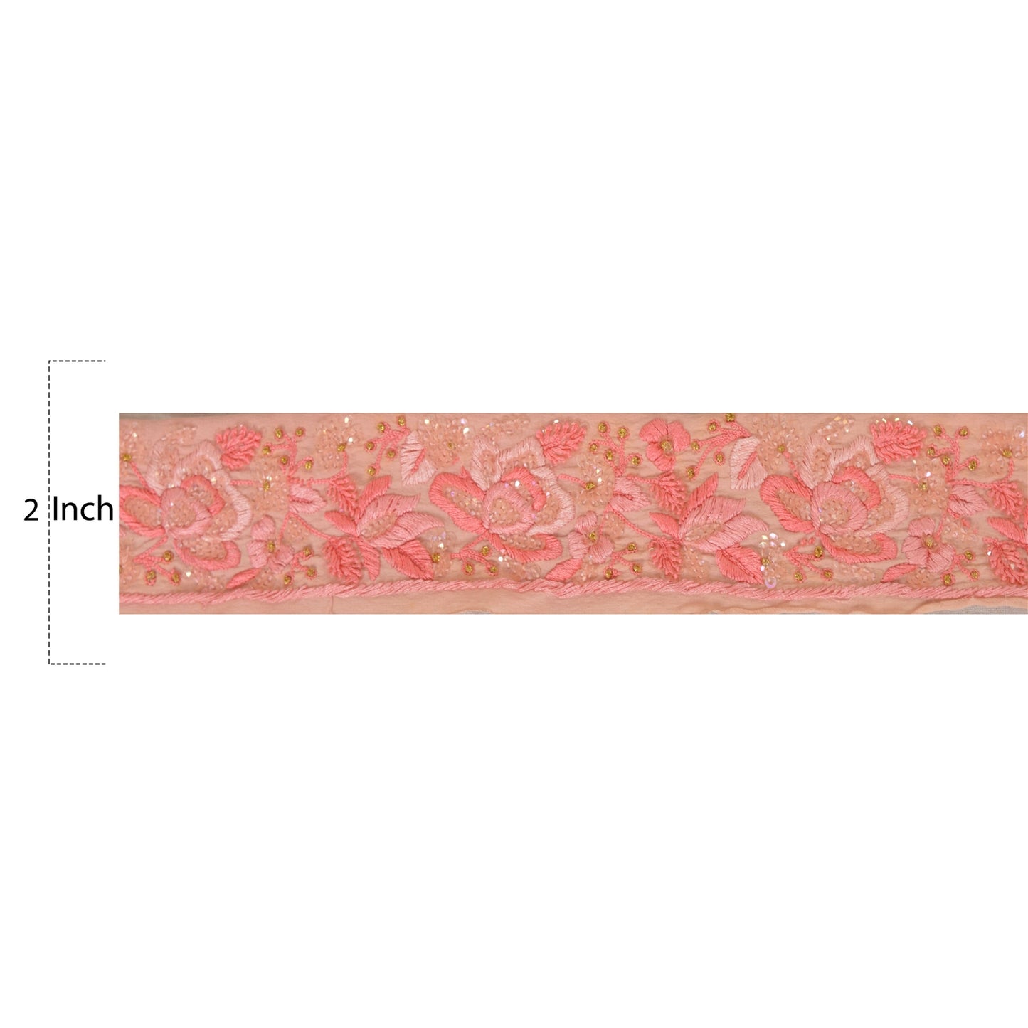 Sanskriti Vintage Sari Border Hand Beaded 1 Yd Trim Sewing Pink Craft Lace