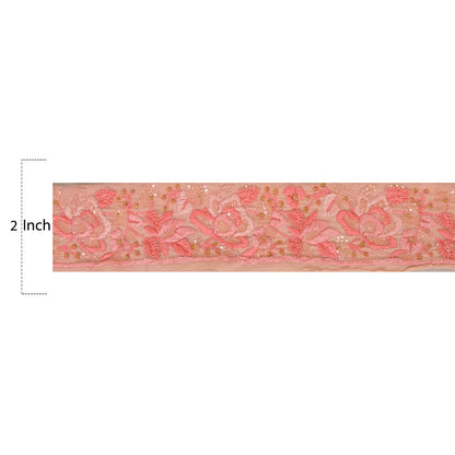 Sanskriti Vintage Sari Border Hand Beaded 1 Yd Trim Sewing Pink Craft Lace