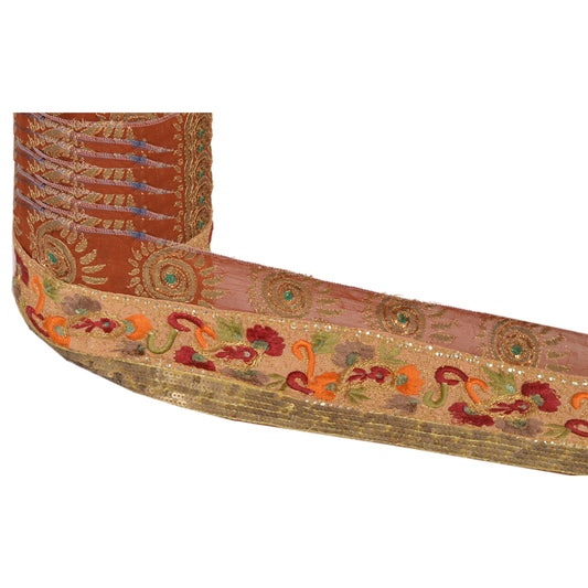Sanskriti Vintage Sari Border Antique Hand Beaded 1 Yd Indian Trim Sewing Orange Zari Lace