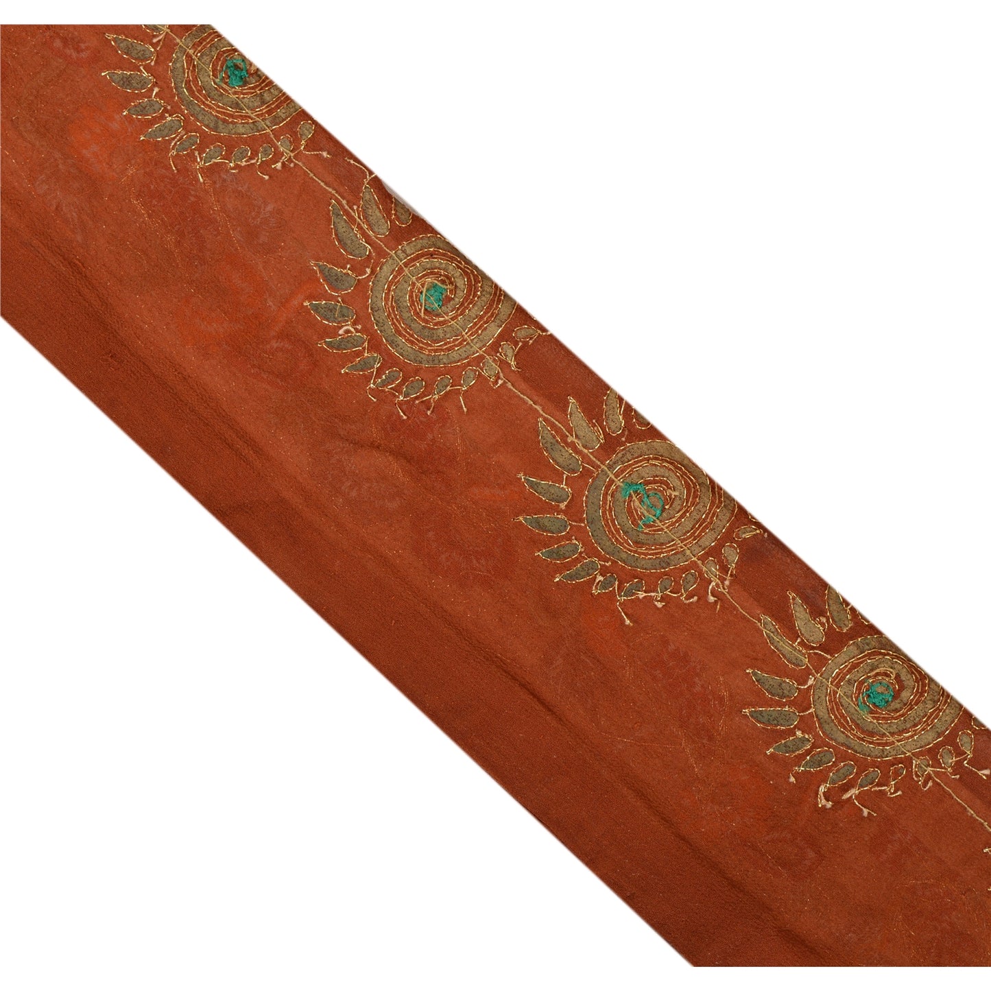 Sanskriti Vintage Sari Border Antique Hand Beaded 1 Yd Indian Trim Sewing Orange Zari Lace