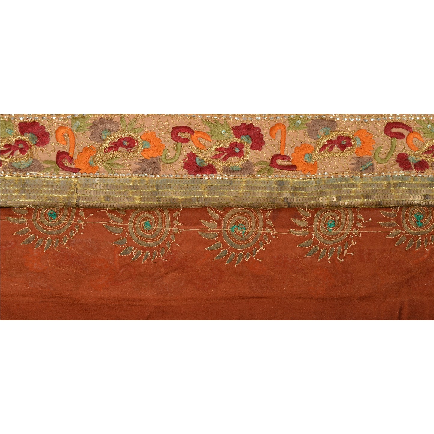 Sanskriti Vintage Sari Border Antique Hand Beaded 1 Yd Indian Trim Sewing Orange Zari Lace