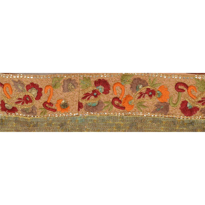 Sanskriti Vintage Sari Border Antique Hand Beaded 1 Yd Indian Trim Sewing Orange Zari Lace