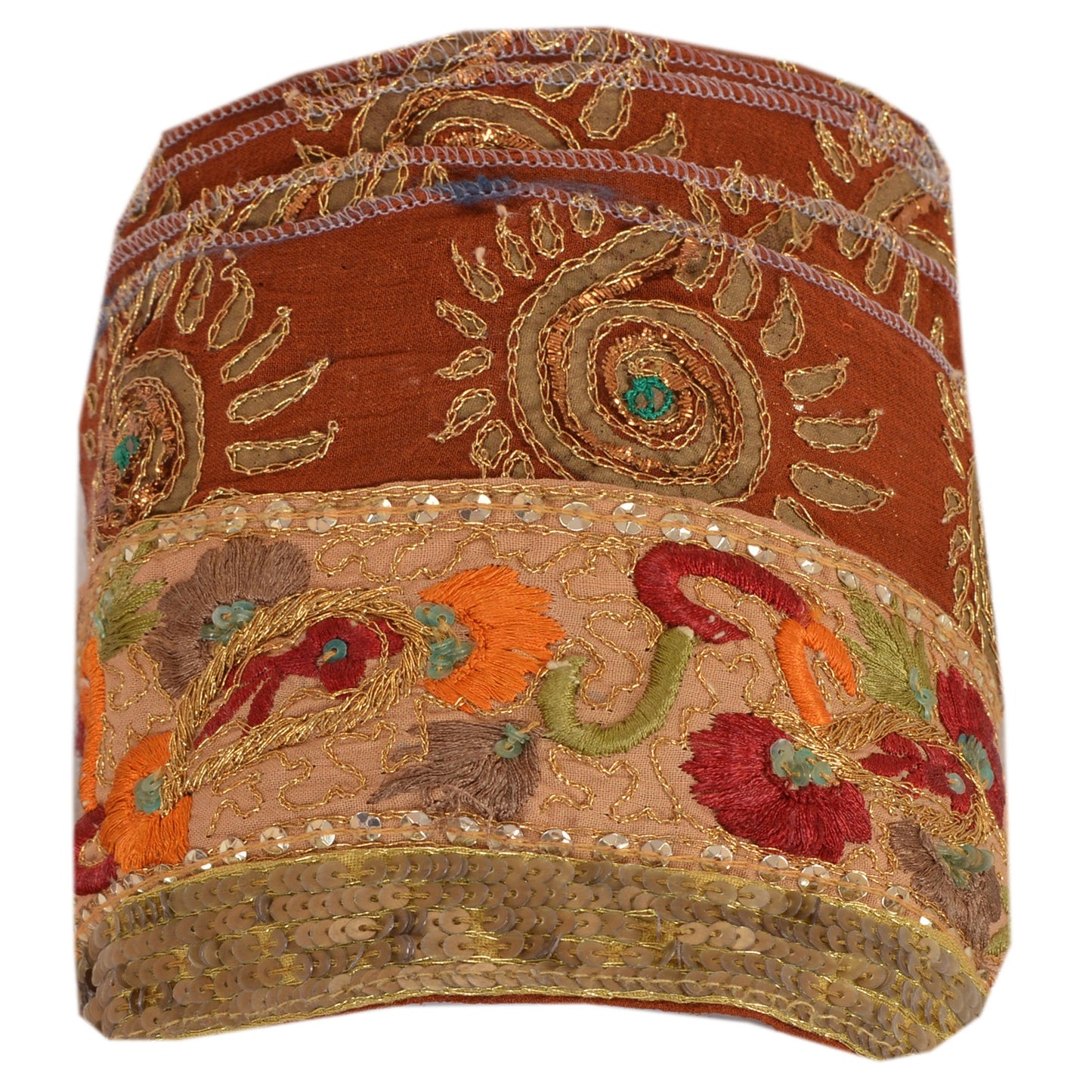 Sanskriti Vintage Sari Border Antique Hand Beaded 1 Yd Indian Trim Sewing Orange Zari Lace