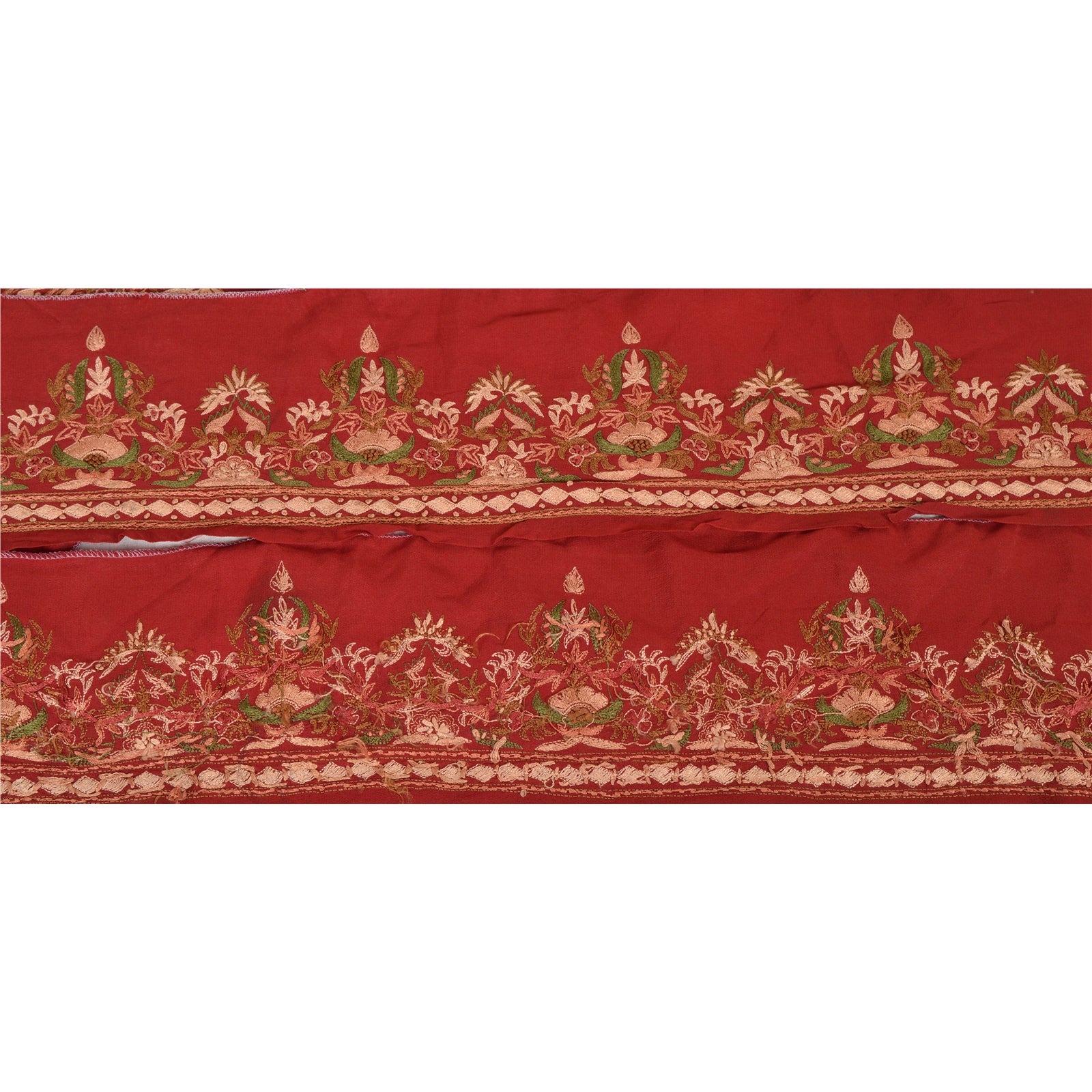 Sanskriti Vintage Sari Border Hand Embroidered 1 YD Trim Sewing Dark Red Lace