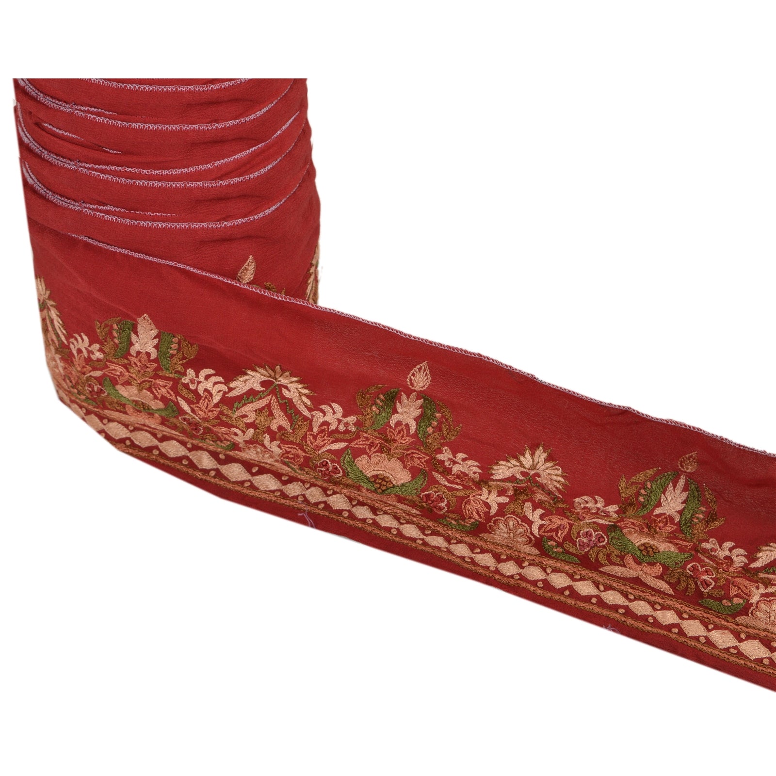 Sanskriti Vintage Sari Border Hand Embroidered 1 YD Trim Sewing Dark Red Lace