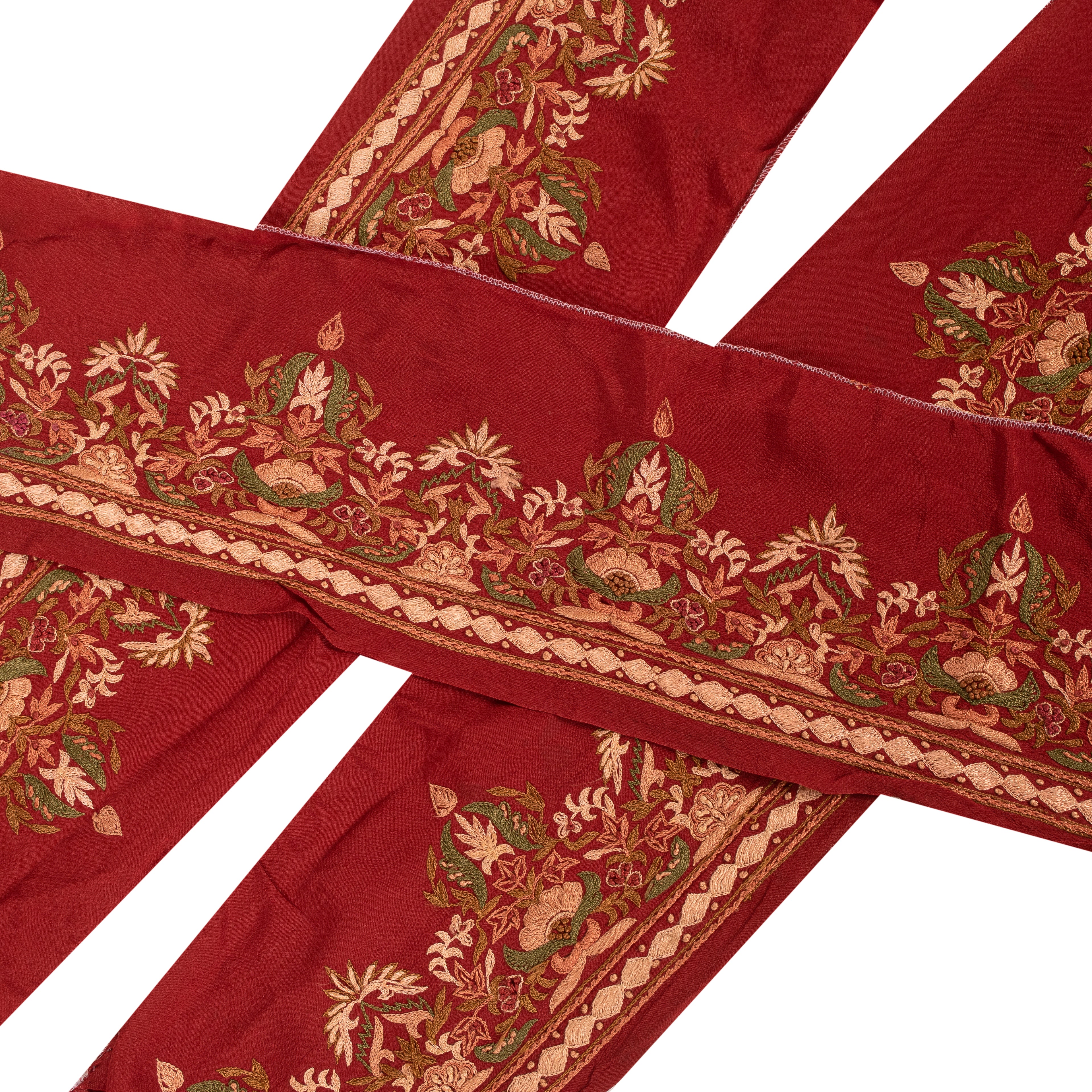 Sanskriti Vintage Sari Border Hand Embroidered 1 YD Trim Sewing Dark Red Lace