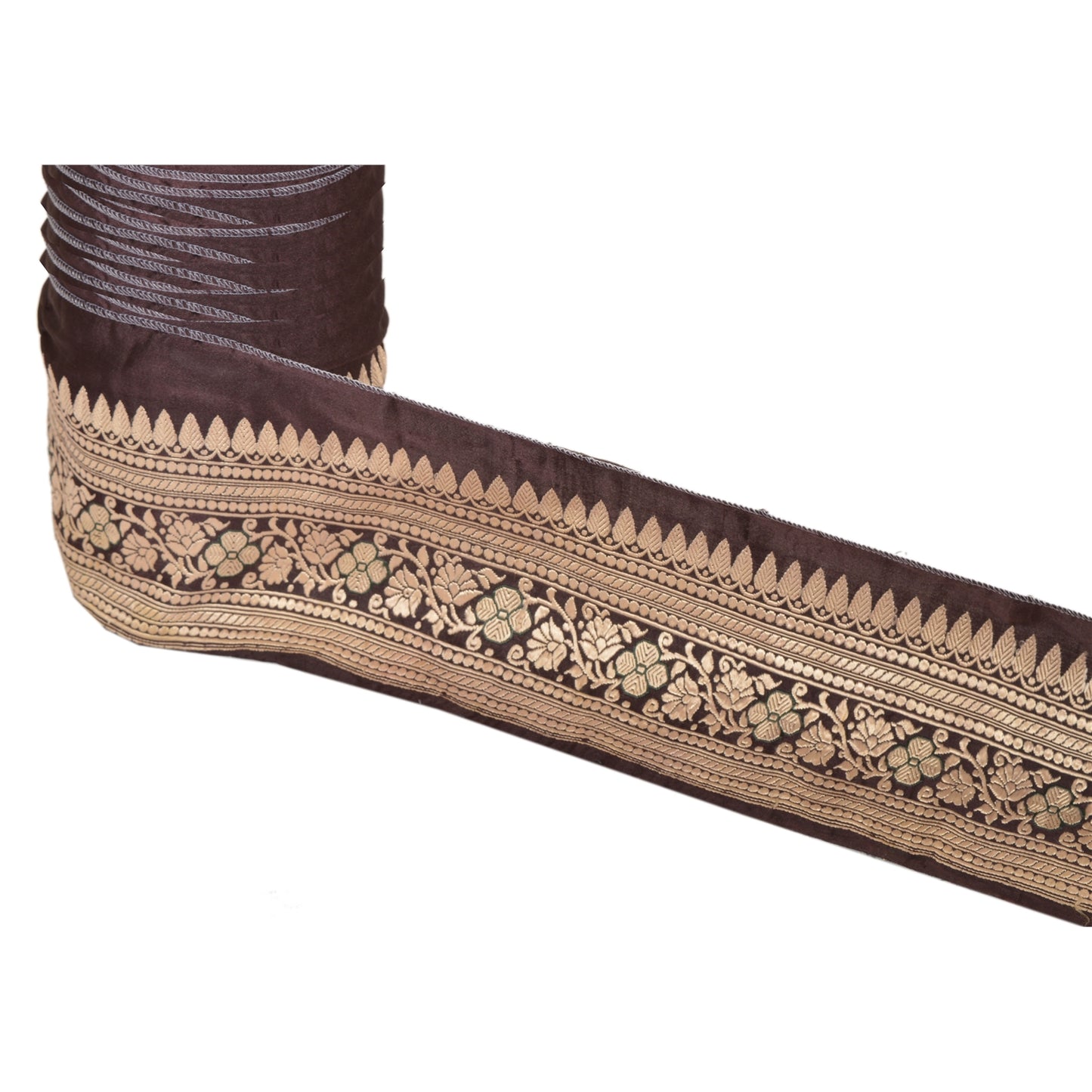 Sanskriti Vintage Sari Border Woven 1 Yd Trim Sewing Brown Craft Floral Lace