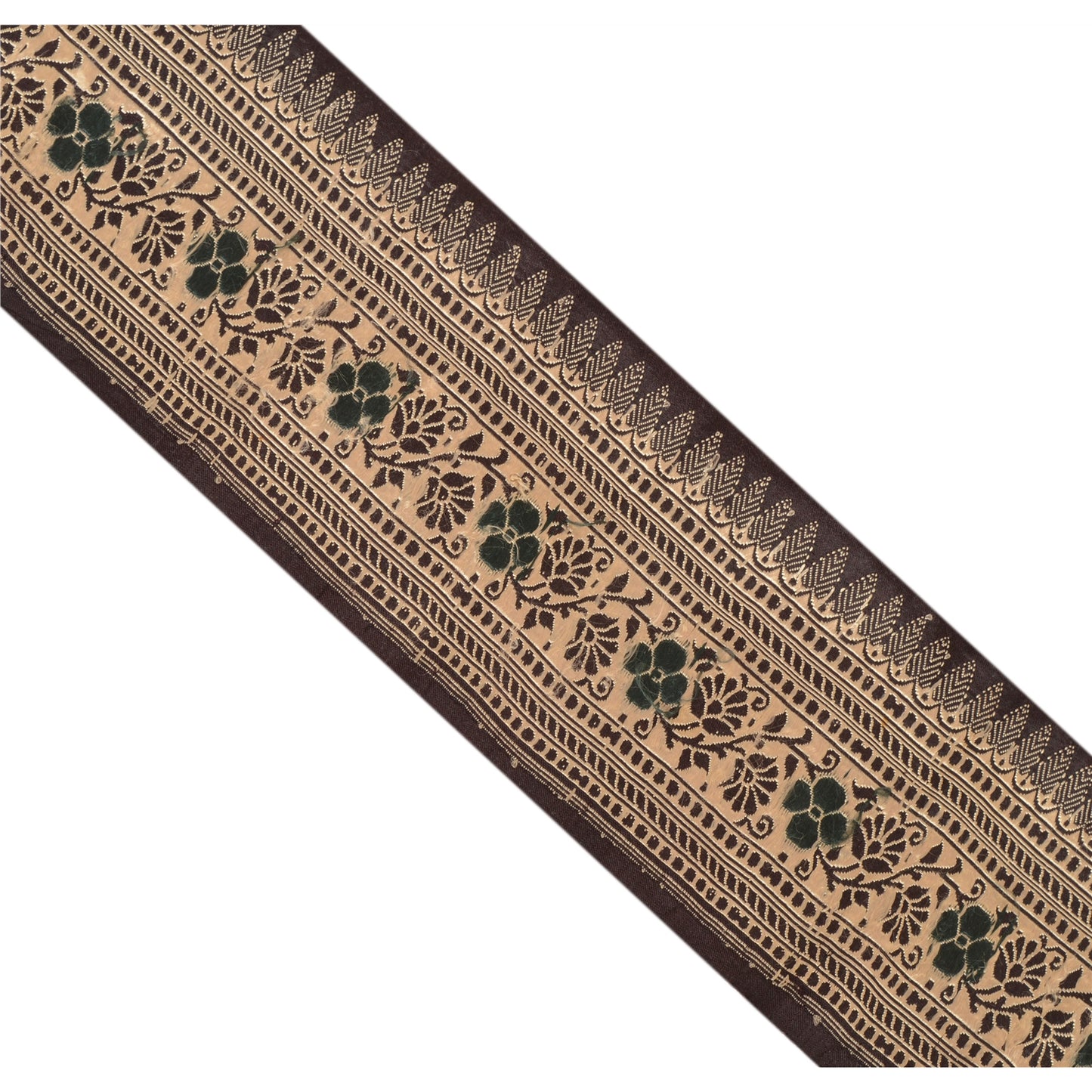 Sanskriti Vintage Sari Border Woven 1 Yd Trim Sewing Brown Craft Floral Lace