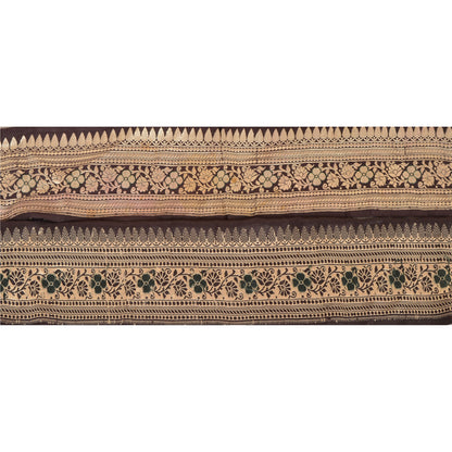 Sanskriti Vintage Sari Border Woven 1 Yd Trim Sewing Brown Craft Floral Lace