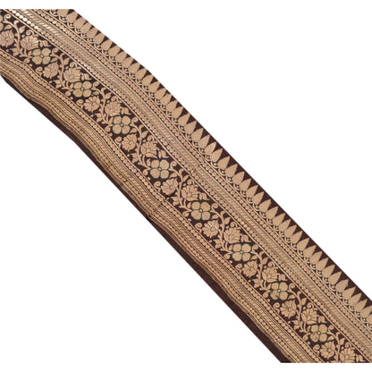 Sanskriti Vintage Sari Border Woven 1 Yd Trim Sewing Brown Craft Floral Lace