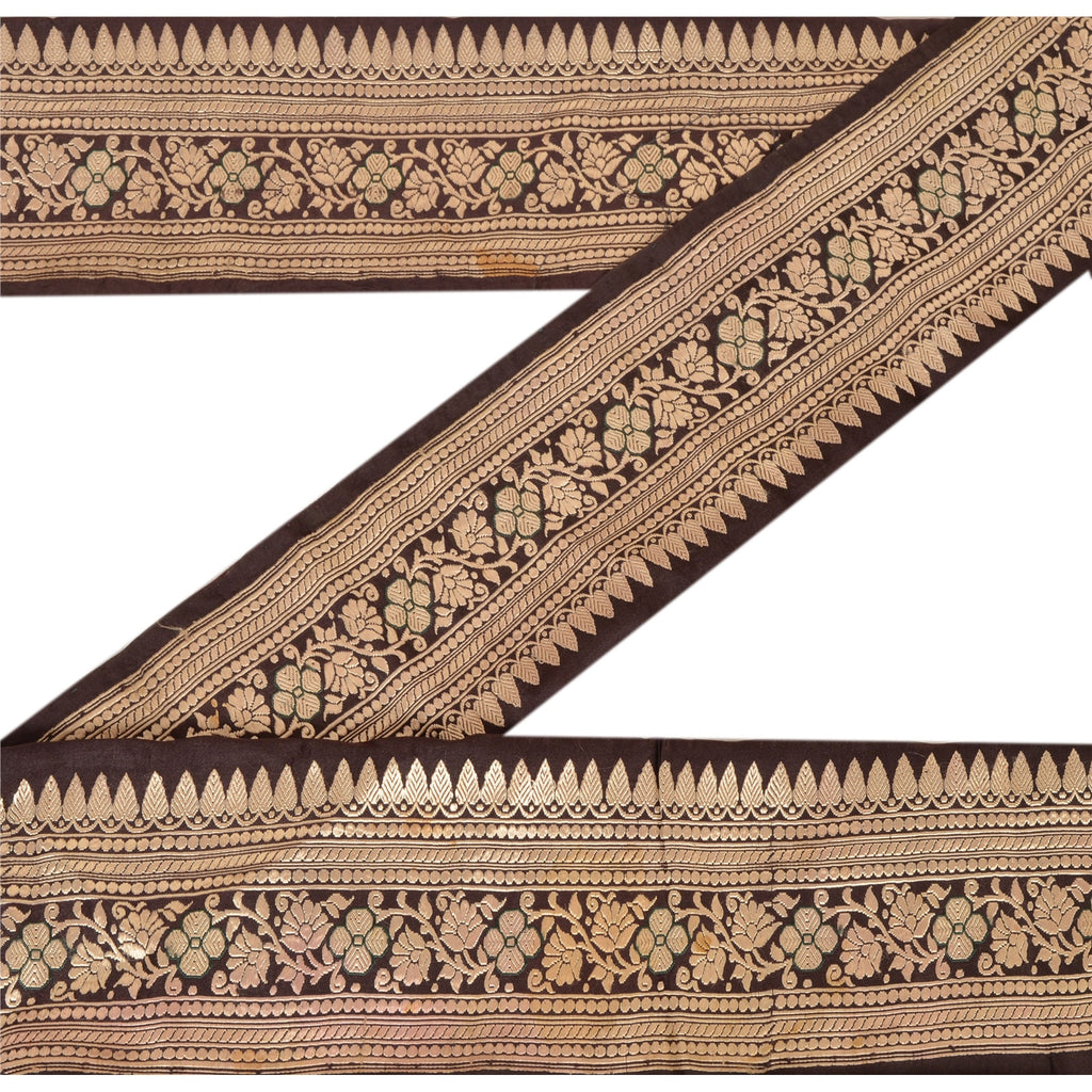 Sanskriti Vintage Sari Border Woven 1 Yd Trim Sewing Brown Craft Floral Lace