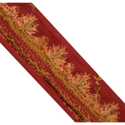 SANSKRITI VINTAGE Border Antique Hand Embroidered 1 YD Trim Ribbon Dark Red Lace