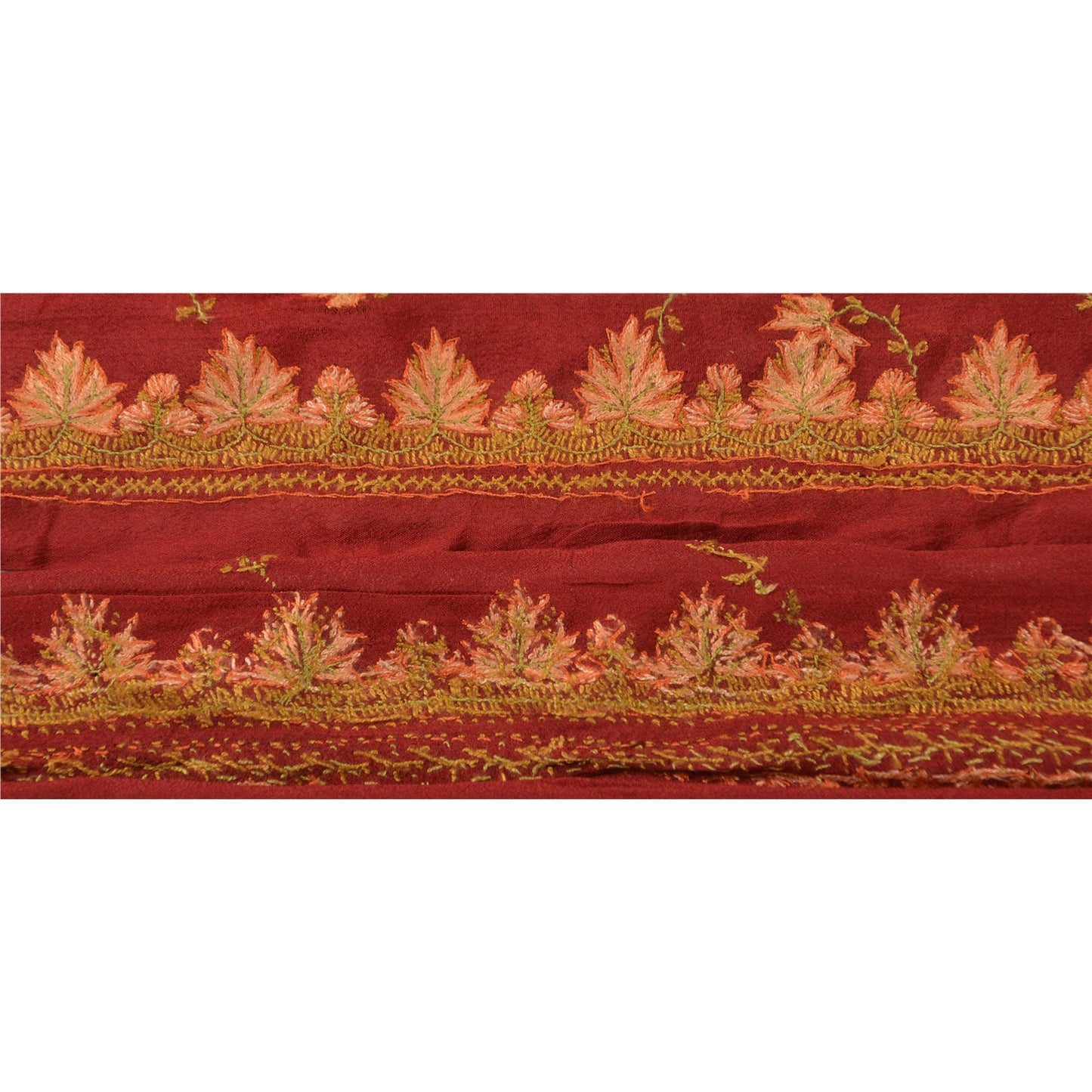 SANSKRITI VINTAGE Border Antique Hand Embroidered 1 YD Trim Ribbon Dark Red Lace