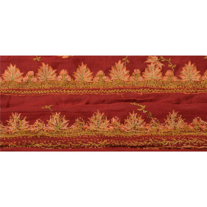 SANSKRITI VINTAGE Border Antique Hand Embroidered 1 YD Trim Ribbon Dark Red Lace