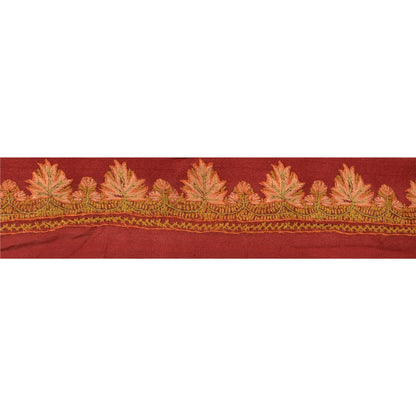 SANSKRITI VINTAGE Border Antique Hand Embroidered 1 YD Trim Ribbon Dark Red Lace