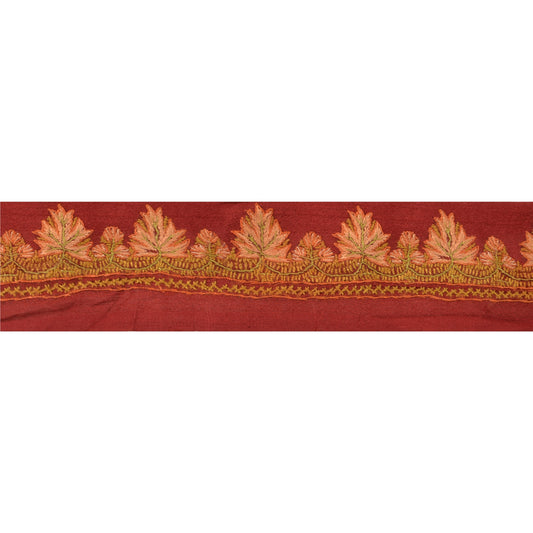 SANSKRITI VINTAGE Border Antique Hand Embroidered 1 YD Trim Ribbon Dark Red Lace