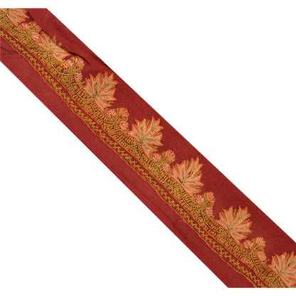 SANSKRITI VINTAGE Border Antique Hand Embroidered 1 YD Trim Ribbon Dark Red Lace