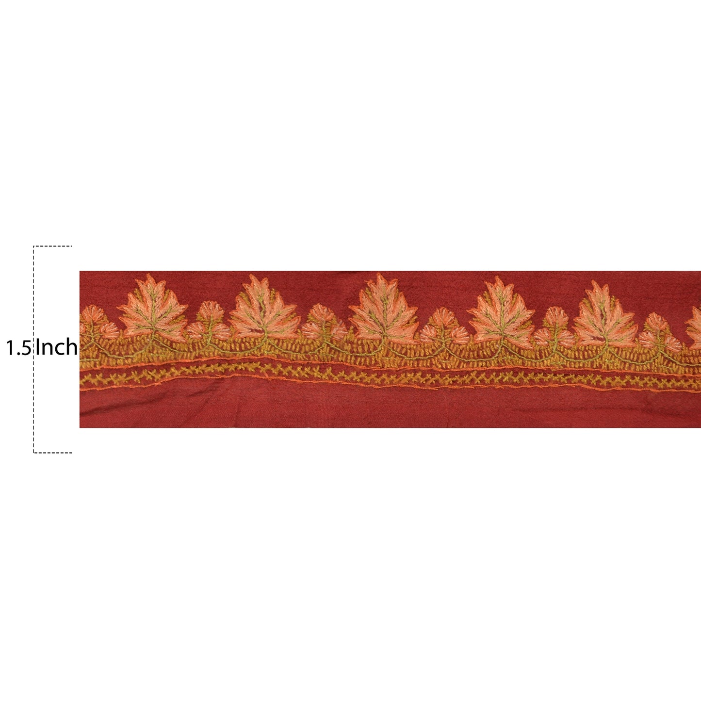 SANSKRITI VINTAGE Border Antique Hand Embroidered 1 YD Trim Ribbon Dark Red Lace