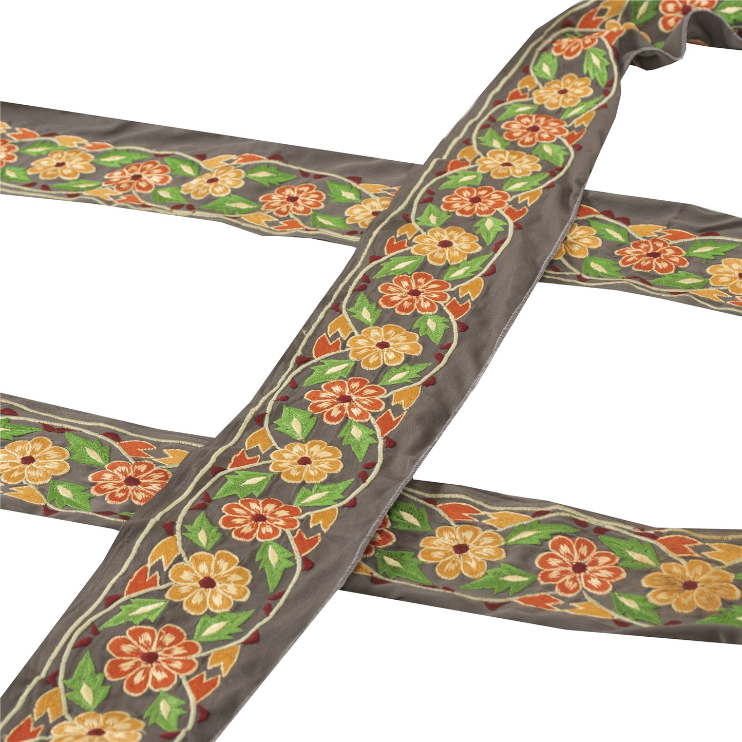 Sanskriti Vintage Border Embroidered Thread 1 YD Trim Sewing Grey Silk Lace 3"W