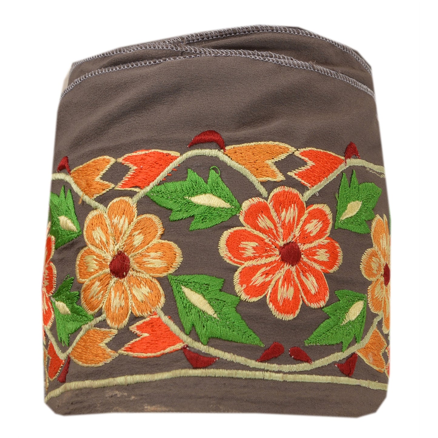 Sanskriti Vintage Border Embroidered Thread 1 YD Trim Sewing Grey Silk Lace 3"W