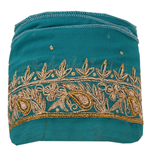 Sanskriti Vintage Saree Border Hand Beaded 1 Yard Trim Sewing Green Decor Lace