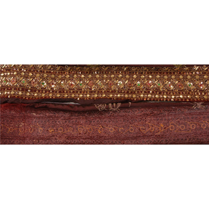 Sanskriti Vintage Sari Border Handbead 1Yd Trim Sewing Brown Kundan Stone Lace