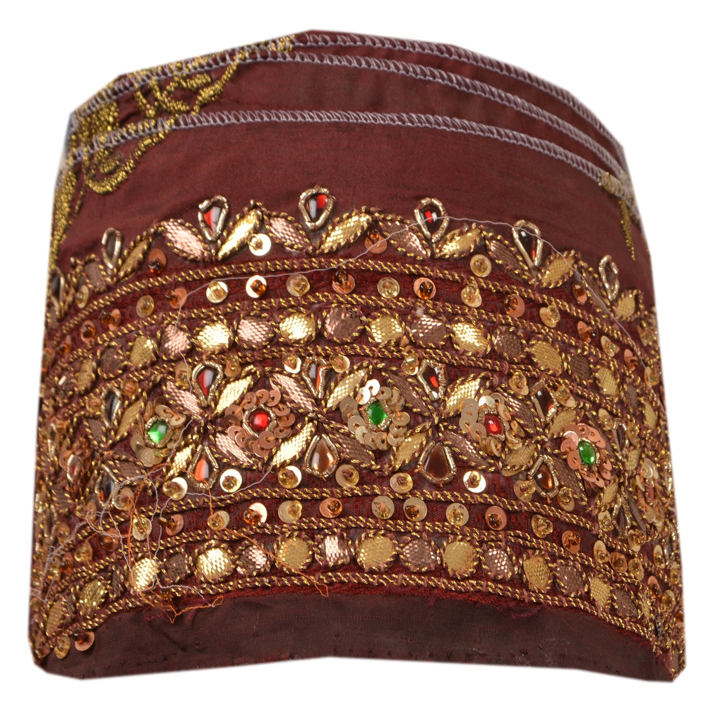 Sanskriti Vintage Sari Border Handbead 1Yd Trim Sewing Brown Kundan Stone Lace