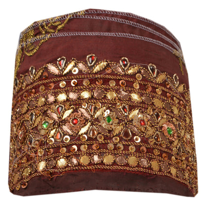 Sanskriti Vintage Sari Border Handbead 1Yd Trim Sewing Brown Kundan Stone Lace